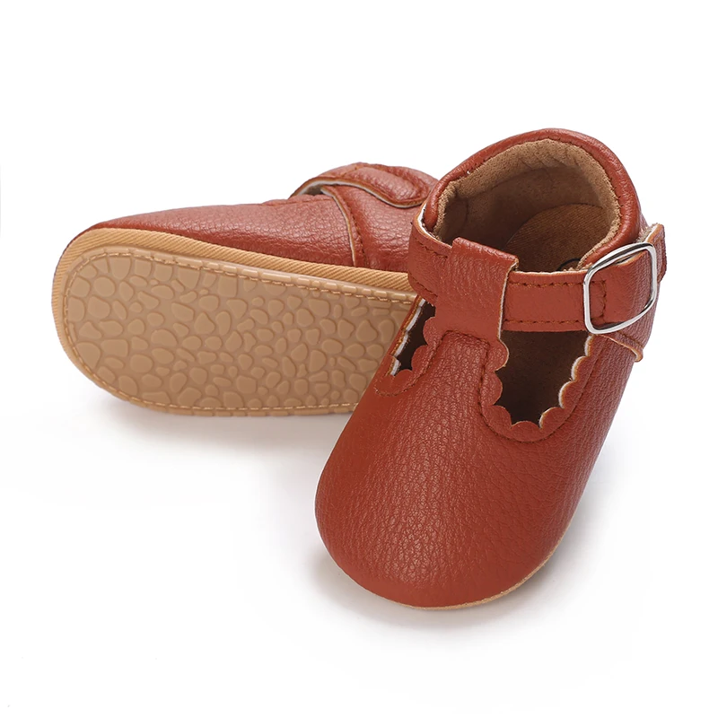 Newborn Soft Soles Brown Girl  Boy Shoes Non-Slip Rubber Soles Cute Big Bow Princess Shoes Breathable Leather Baby Walking Shoes