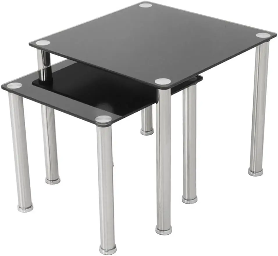 

Transitional Steel and Glass Square End Tables in Black/Chrome (Set of 2)