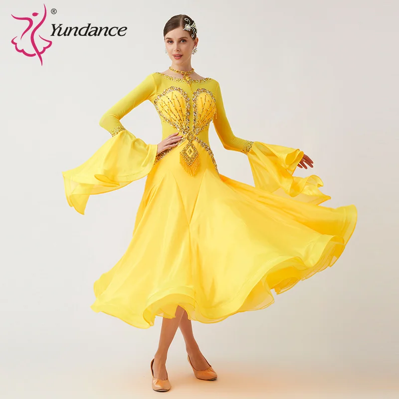 

B-23032 Custom New International Standard Ballroom Dance Dress High Quality Pearl Silk Ballroom Dance Dresses for Sale