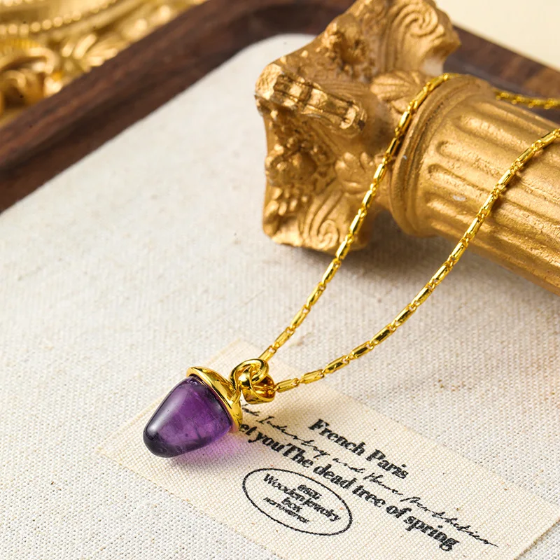 

New Autumn Winter Classic Simple Acorn Natural Amethyst Necklace Pendant High-end Jewelry Bracelet Clavicle Chain Earrings Sets