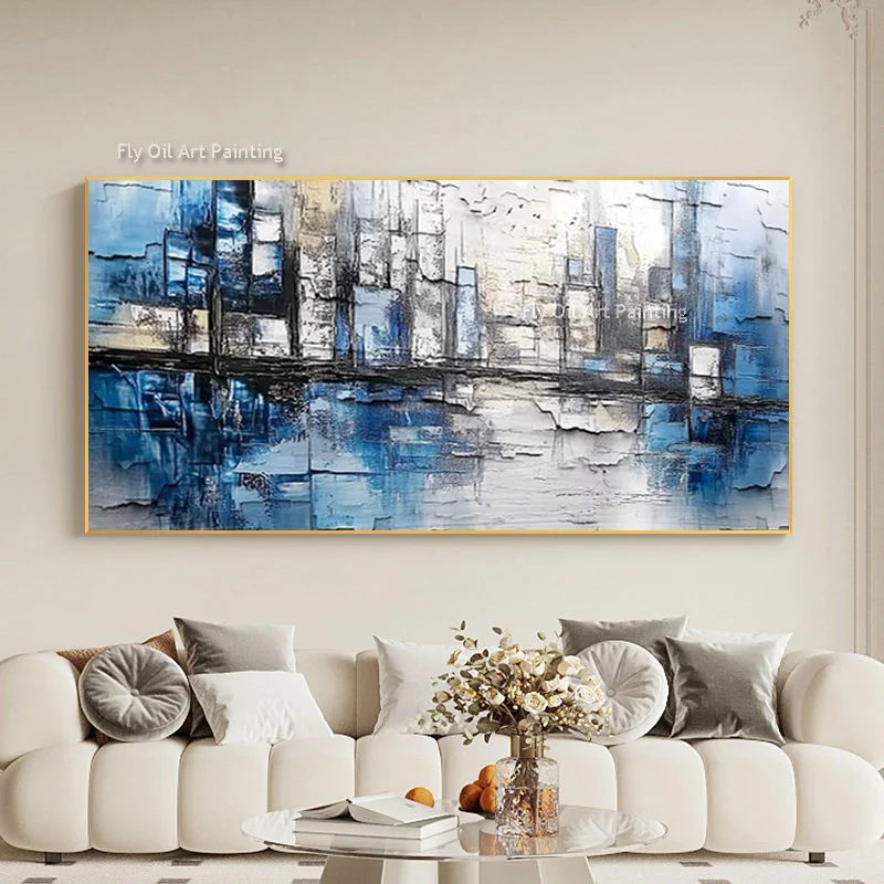 Horizontal Impasto Abstract Oil Painting, Hand-Painted Neutral Golden Ridge Texture Art, Elegant Wabi-Sabi Interior Wall Decor