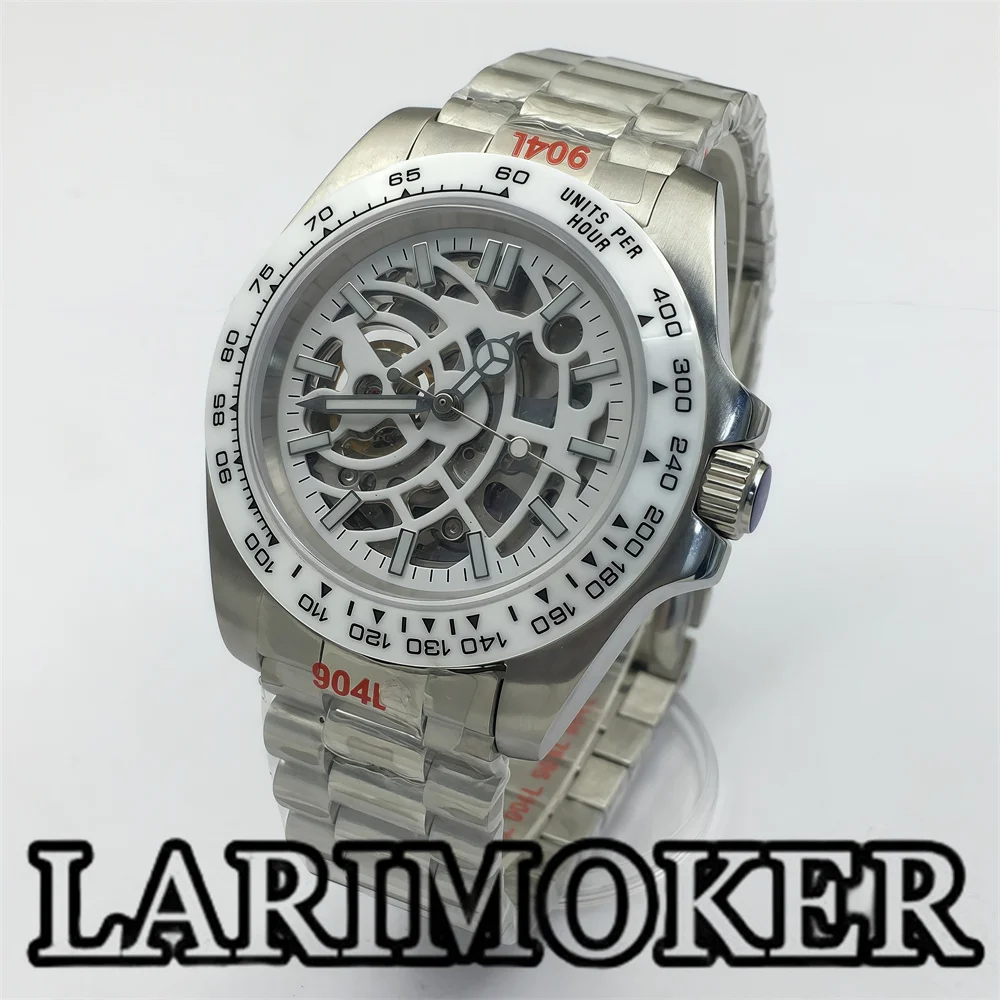 

LARIMOKER Green luminous 40mm waterproof ceramic white bezel sapphire glass stainless steel strap NH70 automatic watch