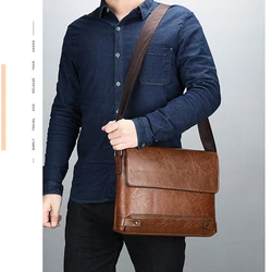 Briefcase Men Bag PU Leather Commuting Laptop Split Shoulder Executive Business Work Messenger Crossbody Side Bag Husband Male