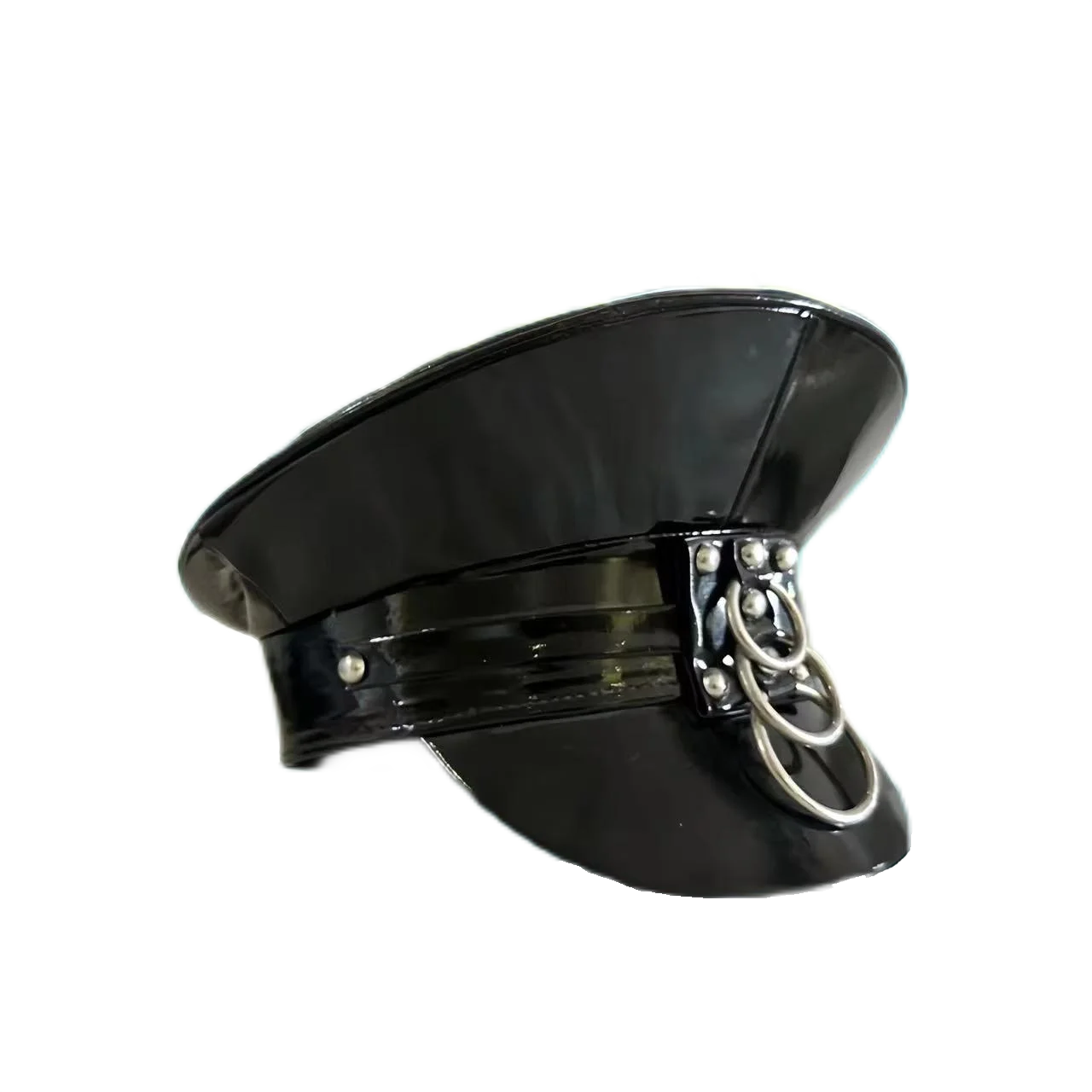 HongLuan Laserowa Skórzana Czapka Kapitańska z Cyrkoniami i Czapki Wojskowe dla Kobiet, Akcesoria na Festiwale Rave i Czapka Imprezowa Męska Cosplay Fem