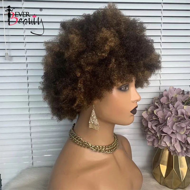 Afro Kinky Curly Coily Pixie Cut Human Hair Wigs 4/27 Ombre Cheap Short Bob Wigs For Women Brazilian Virgin Hair EverBeauty