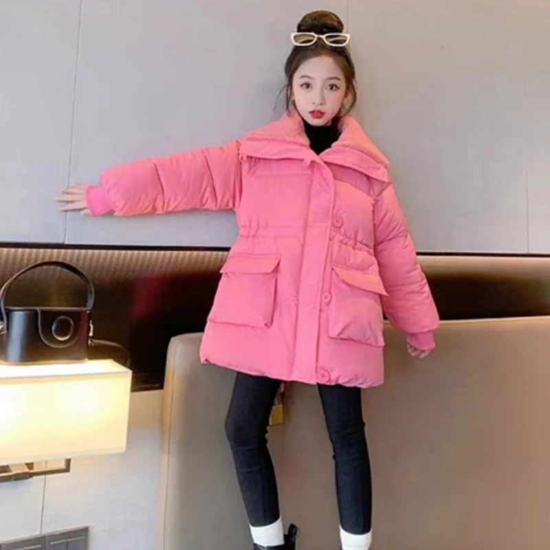 Girls Down Coat Jacket Cotton Windbreak 2023 Rose Warm Plus Thicken Velvet Winter Children's Clothing -10 Degrees Below Zero