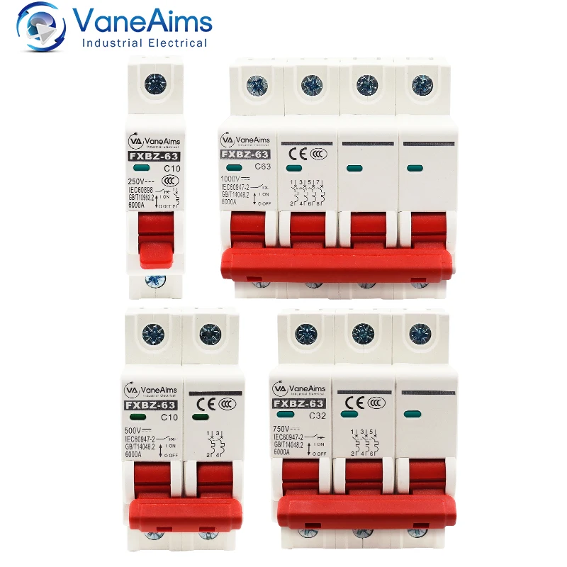 Solar DC Mini Circuit Breaker Din Rail Mounting MCB 1P 2P 3P 4P Overload Protection Air Switch 6-63A for Photovoltaic PV System