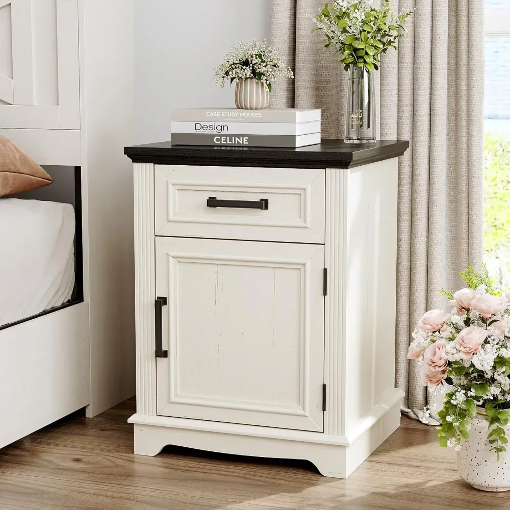 

End Table with Drawers for Small Spaces, Bed Side Tables with Large Storage Cabinet for Bedroom