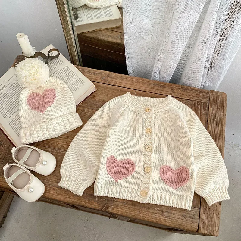 

MILANCEL New Autumn Baby Sweater 3M-3T Sweet Love Girls Toddler Knitted Cardigan Korean Version Loose Infant Knitwear