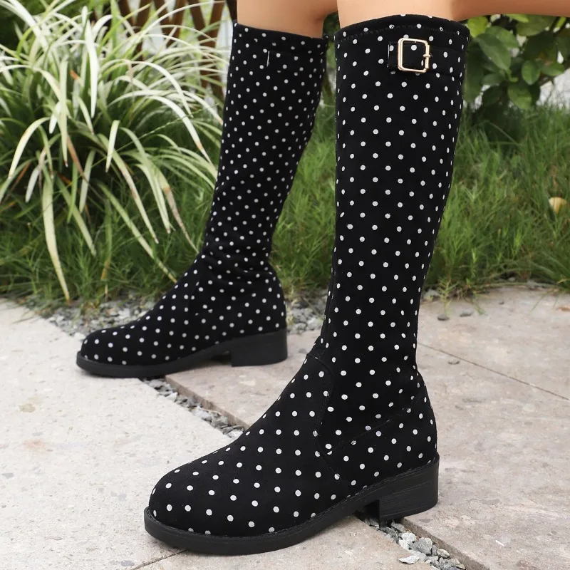 Retro Stretch Platform Block Heel Shoes Spring New Inside Heightened Tall Knight Boots