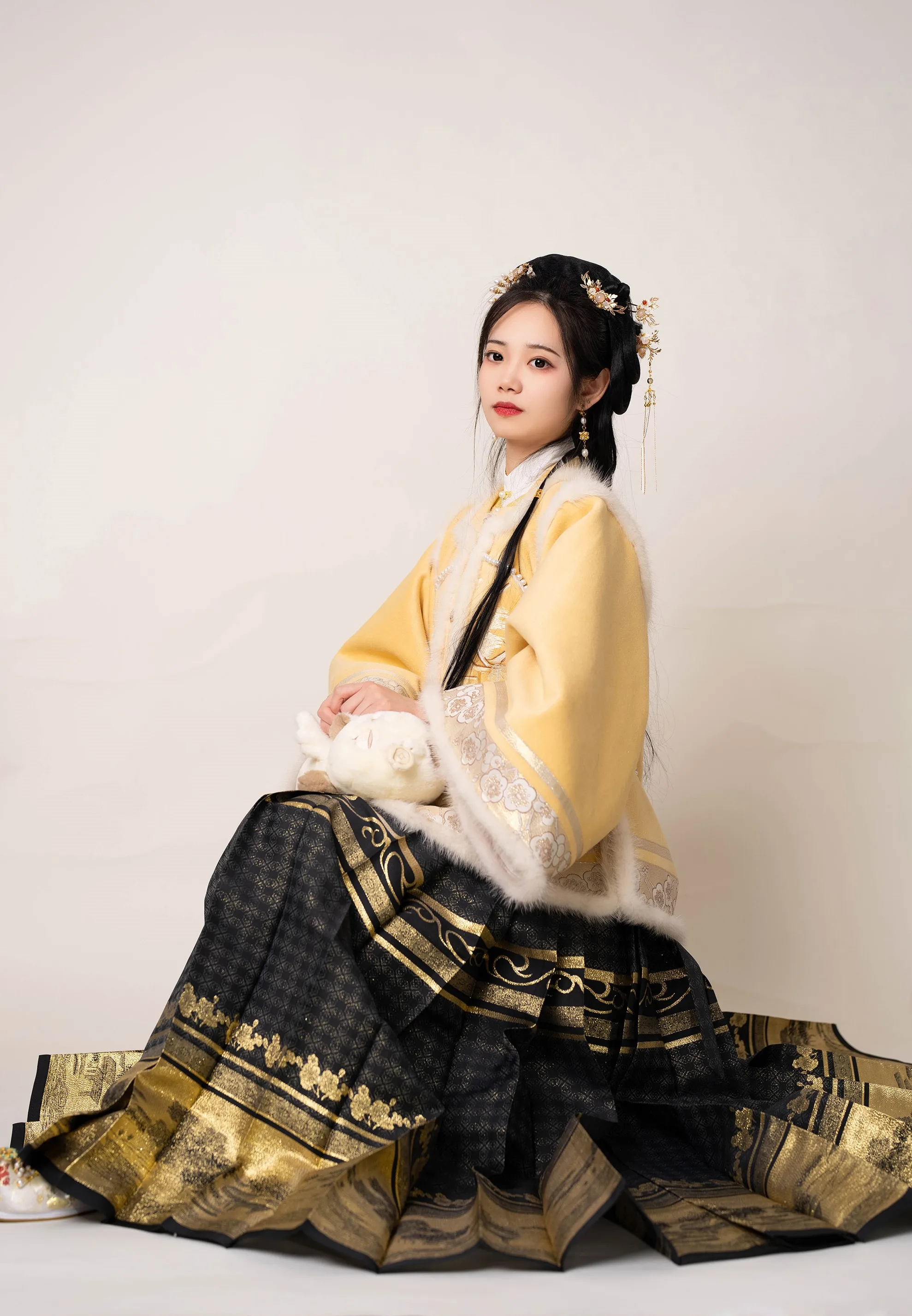 

Collaboration Edition Ming Dynas Sle, женская юбка и блузка Hanfu, комплект из смеси хлопка и кроличьего меха и полиэстера, зимняя коллекция