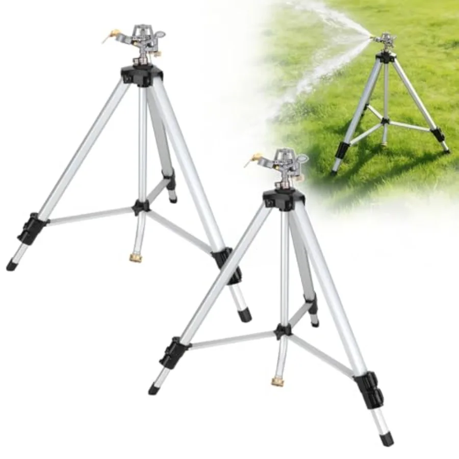 

50 Brass Impact Sprinkler on Tripod Base 2pcs Heavy Duty Metal Pulsating Telescoping Tripod Sprinkler 360 Degree for Large Area
