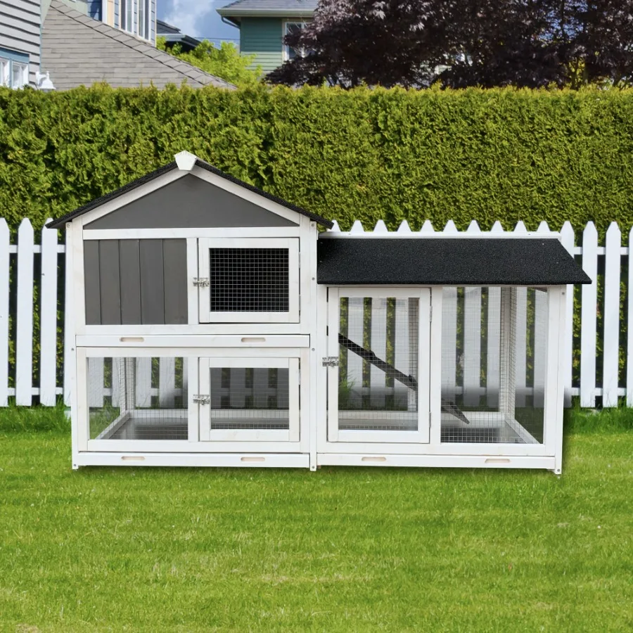 

Removable Tray Ramp wooden outdoor rabbit hutch with running cage
