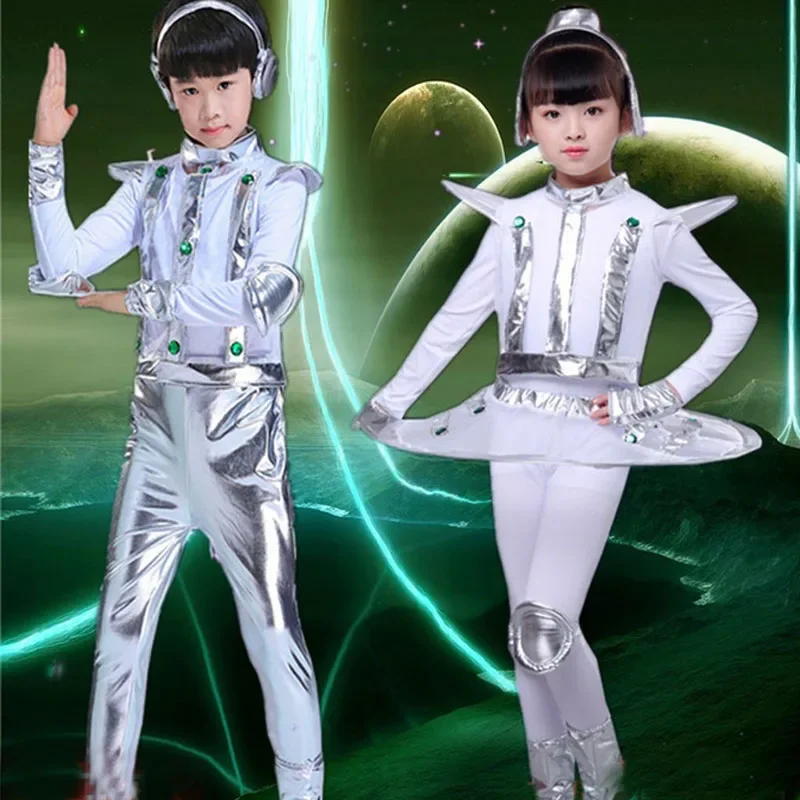 Costume de Robot d'Halloween pour Enfants, Vêtements de Performance de brevsur Scène Spatiale, Blanc et Argent, Vêtement Unisexe R pour Garçon et Fille