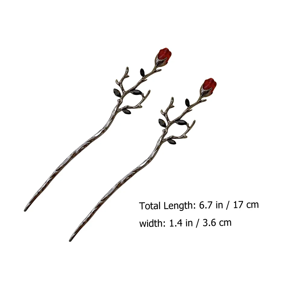 

2pcs Metal Branch Durable Alloy Sticks Dark Grey Women Bun Holder Bun Flower Stick Hair Pin Accessories Hair Stick