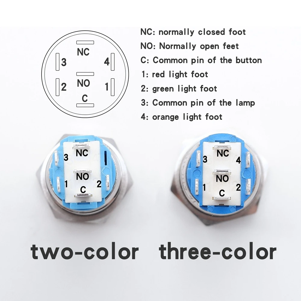 16mm Two-Color Three Color Metal Push Button Switches Power Supply Switch Controlling Device Start Stop LED Red Green 6v 12v 24v