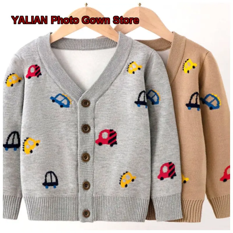 2026 Spring Autumn Cartoon Car Boys Kids Infants Knit Top Coat Western Style