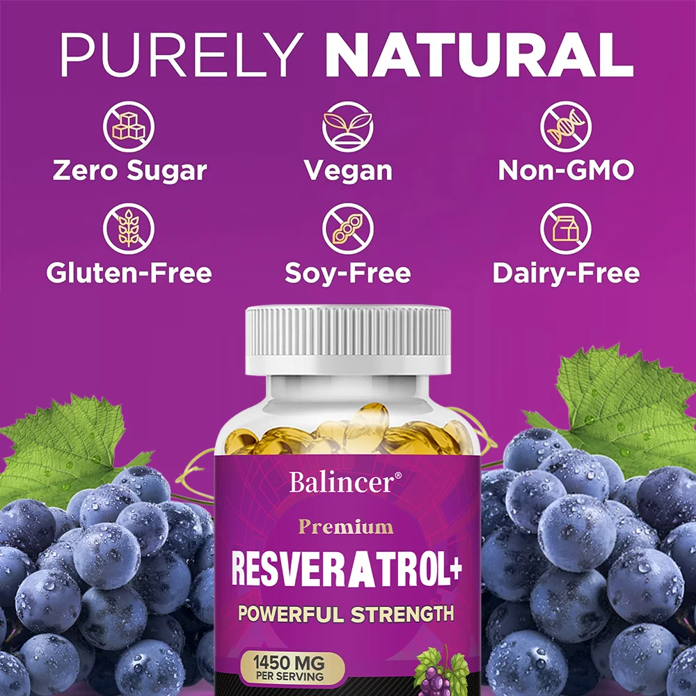 

Balincer Premium Resveratrol 1450mg Trans Resveratrol Supplement - Antioxidant, Brain & Joint Support, 30/60/120 Veggie Capsules