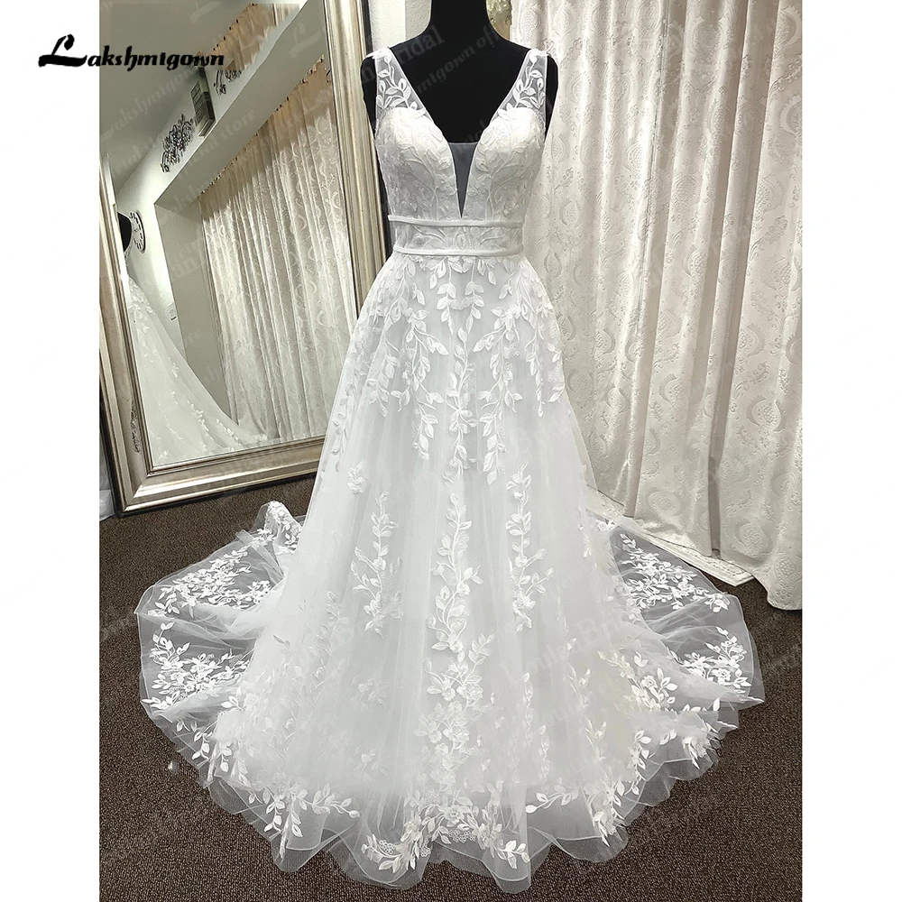 Lakshmigown V Neck Spitze Boho Hochzeit Kleid Appliques Backless 2023 robe soirée Brautkleid für Frauen vestidos de noivas