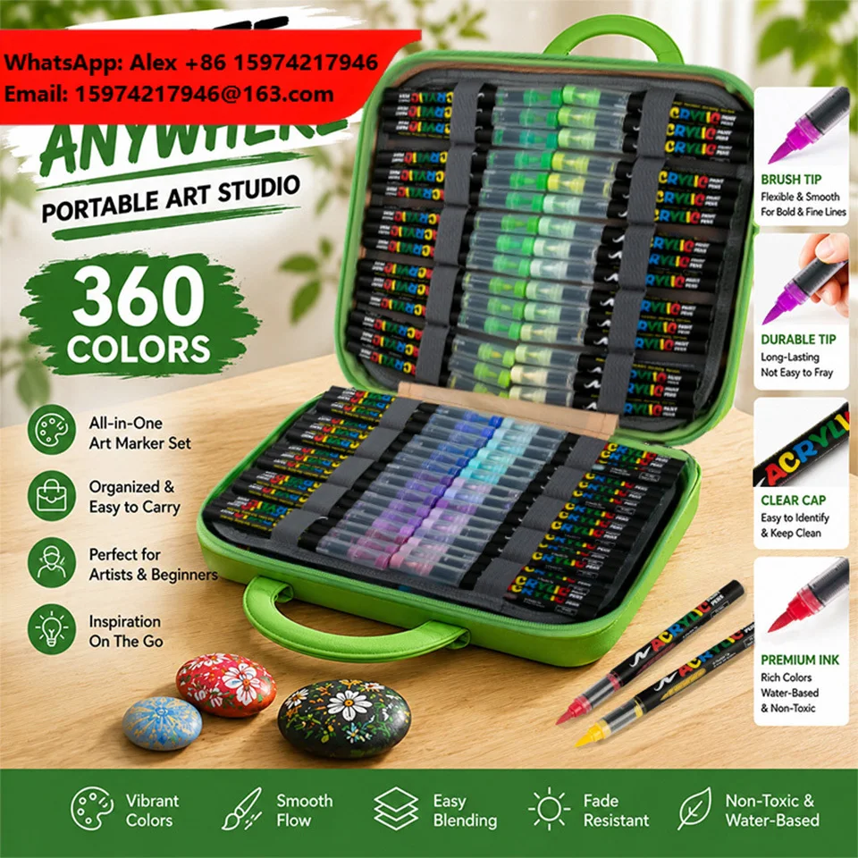 360 Colors Liquid Acrylic Marker Pen Gift Box, Soft Tip, Waterproof Non-toxic Fade-resistant Paint Pens For Art Drawing Crafts