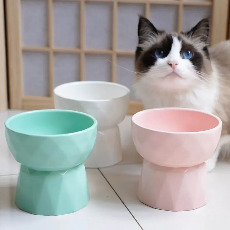 Ceramic bowl, food bowl, dog, water high-foot matte ceramic cat , flat-faced cat , pet supplies