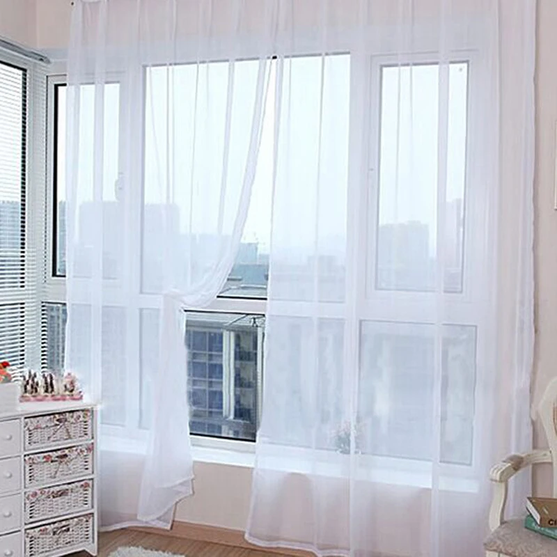 1PC Transparent Fenster Gaze Mesh Einfarbig Vorhang Haushalts Produkte Europa Stil Einfach Zu Installieren Vorhang Zimmer Tüll Vorhang