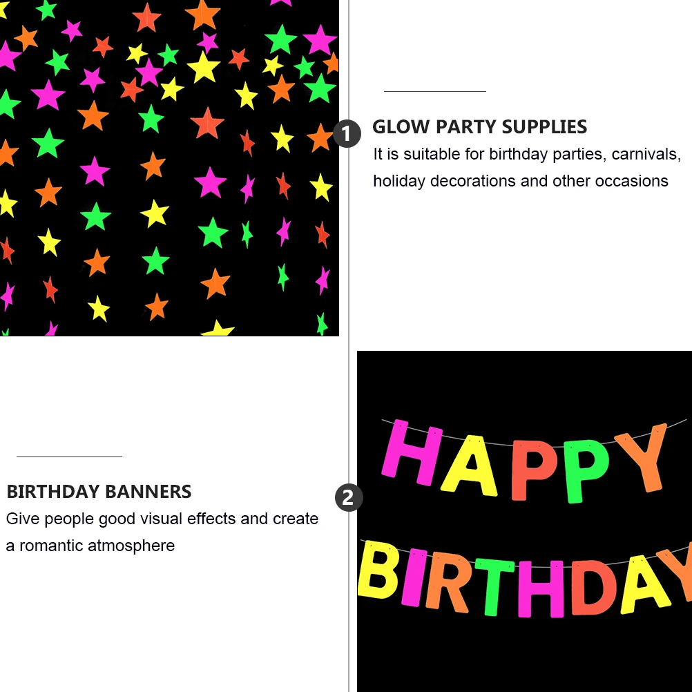 

Fluorescent Party Decoration Bright Colorful Flags Pre assembled Glow Sticks Supplies Bunting Hang Birthday Carnivals Holiday