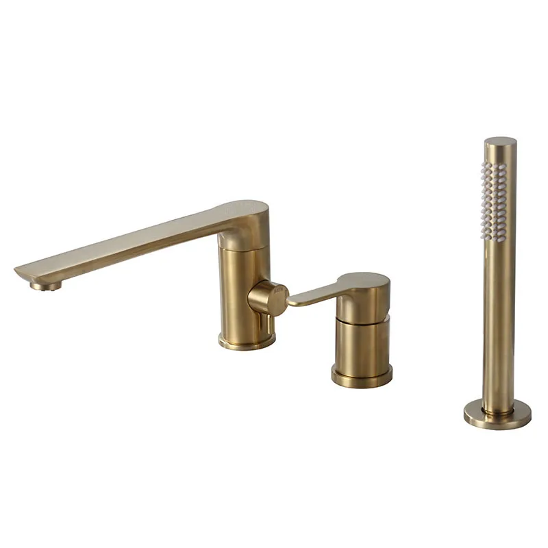 

All-copper extended mouth bathtub faucet hot and cold rotatable cylinder side seat type three holes
