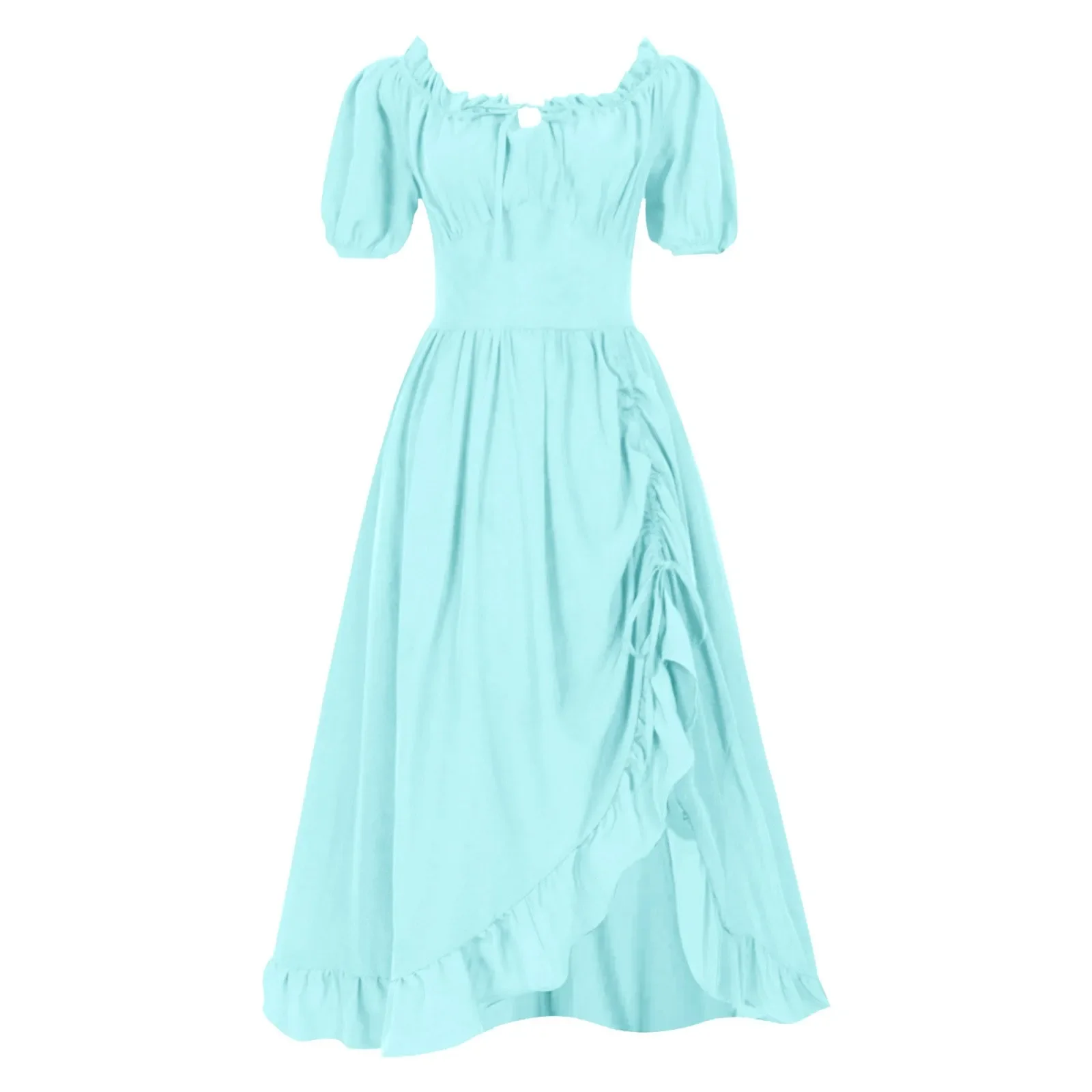 Vestidos vintage femininos renascentistas, bainha irregular com babados, manga curta, gola quadrada, linha a, fantasia medieval, vestido de halloween