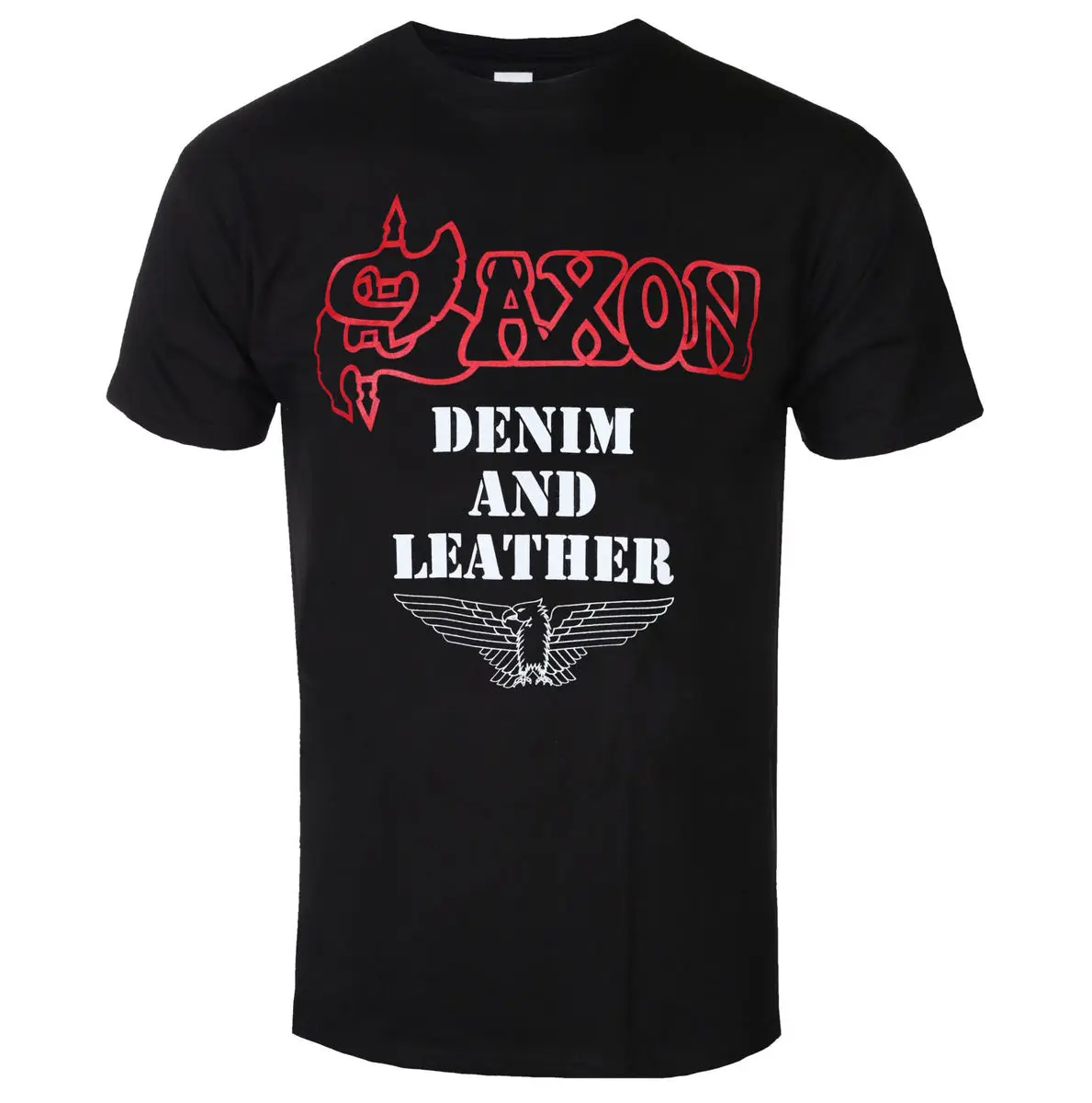 Saxon - DENIM AND LEATHER Printed T-shirt - Heavy Metal Band Style Daily T-shirt - Suitable for Both Men and Women