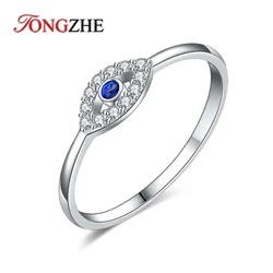 Tontgzhe genuíno 925 prata esterlina mau olhado anel charme azul cz anéis de casamento para mulheres sorte turquia jóias presente para a menina 2020