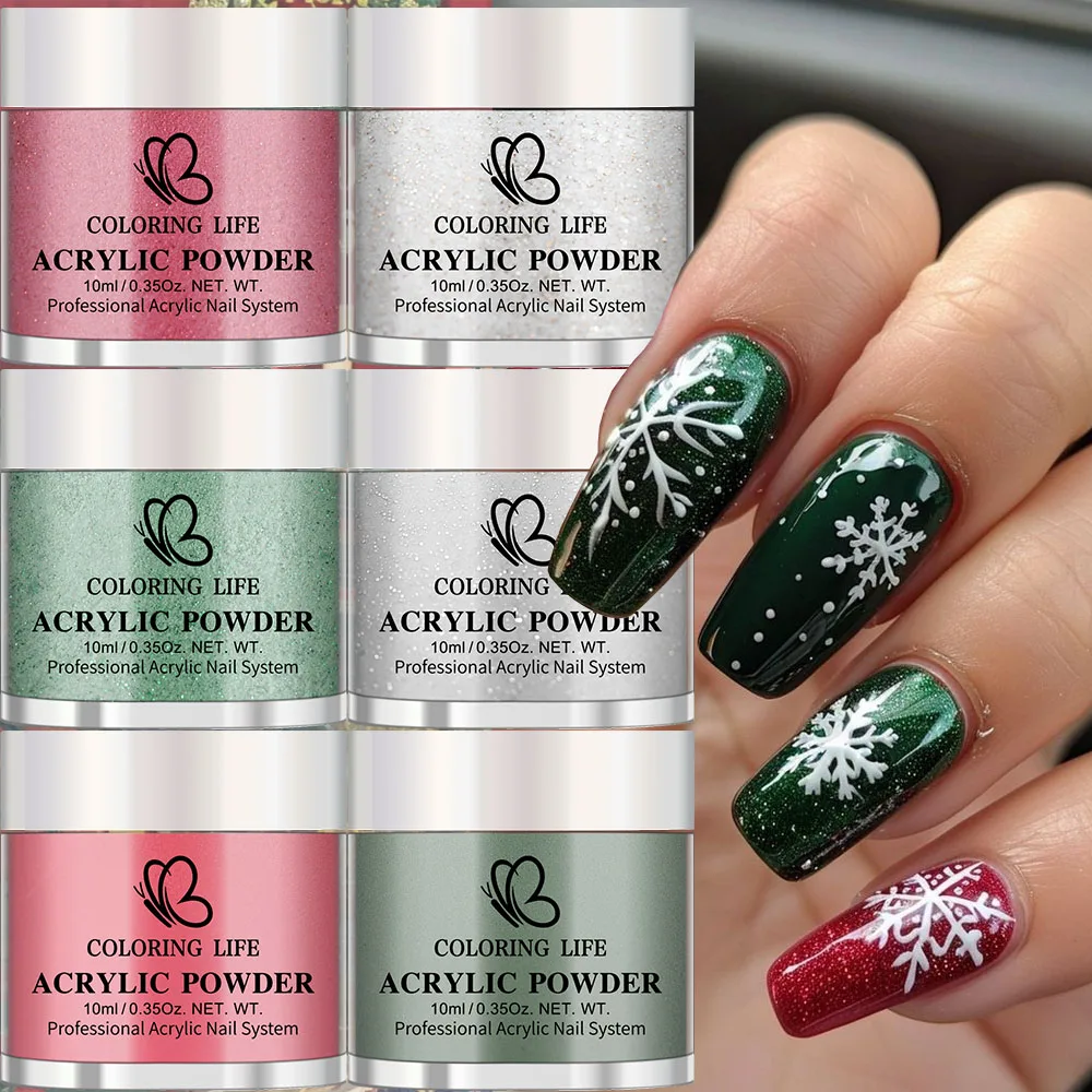 

6pcs Christmas Glitter Red Green Nail Acrylic Powder Gold/Silver Extension/Dipping/Engraving Crystal Powder Manicure Accessories