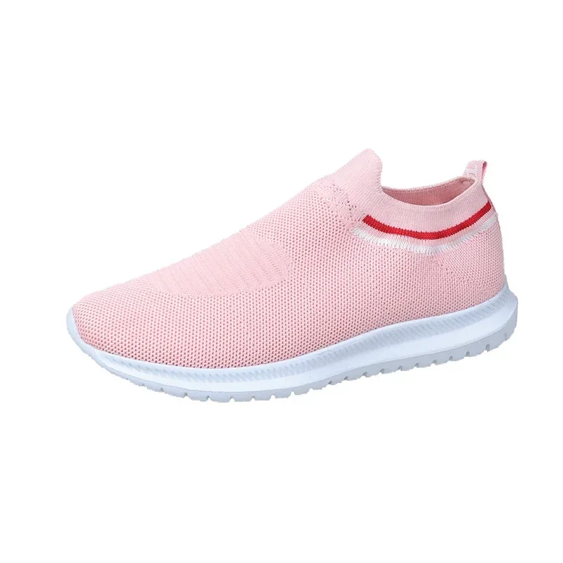 Big Size 44 Knitted Sneakers Women Autumn Women Shoes Low-top Breathable Womens Thick-soled Sneakers Mesh Slip-on Jogging Shoes