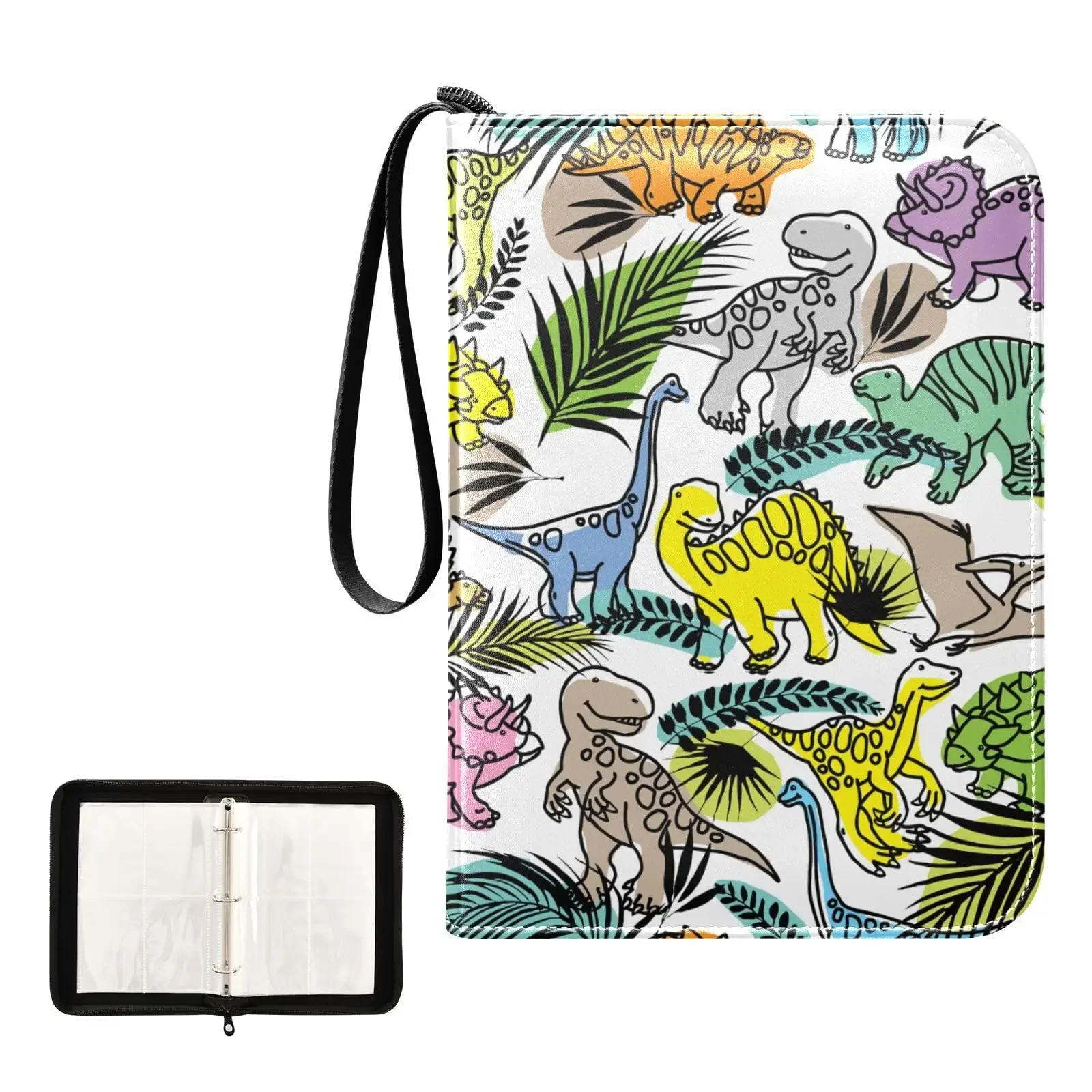 Tropical Plant Cartoon Dinosaur 4 Pocket Cards Binder, 400 Double Sided Pocket Album Game Cards, Unique Card Collection Storage