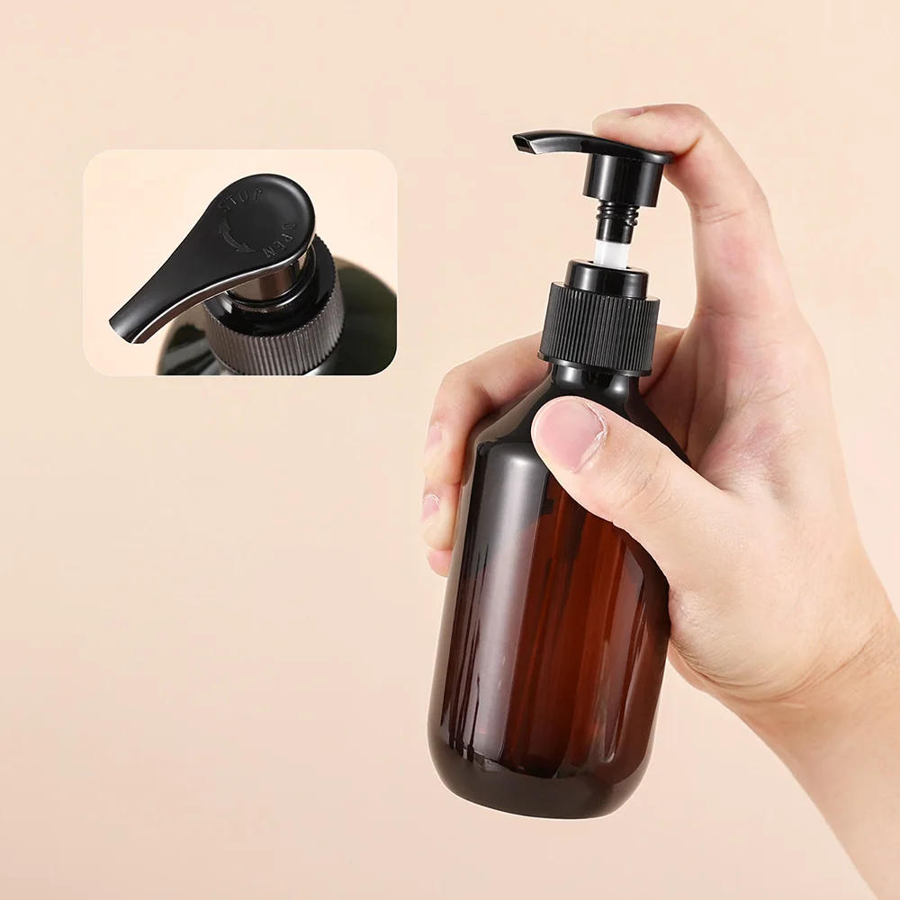 3Pcs 200ml Dark green/Brown Plastic Empty Pump Bottles Dispenser Travel Bottles for Toiletries Lotion Liquid Soap Shampoo