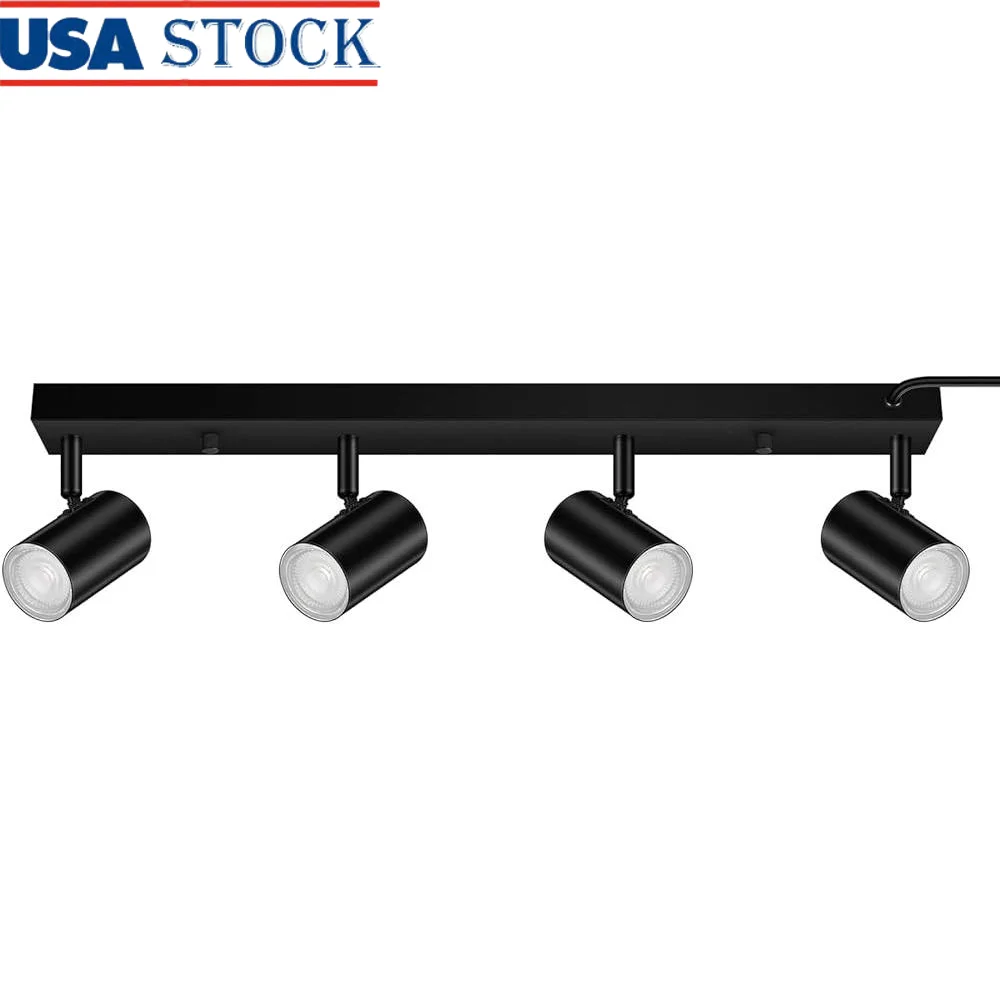

Adjustable 4-Light Track Lighting Kit Plug in Ceiling Fixture Industrial LED Spotlights Kitchen Living Room Bathroom