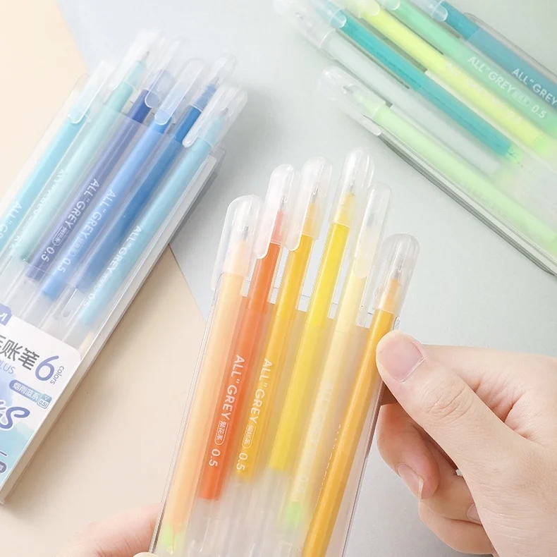 6 Stück bunte Gelstifte, 0,5 mm feine Nadelspitze, glatter Tintenstift für Schule, Schreibwaren und Bürobedarf – Detail 1