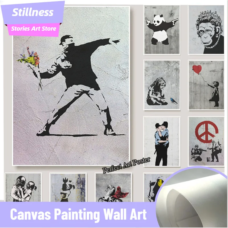 Arte Mural, Graffiti de Banksy, Impresiones en Lienzo, Cuadros, Chica con Globo Rojo, Póster Blanco y Negro, Decoración Nórdica para el Hogar