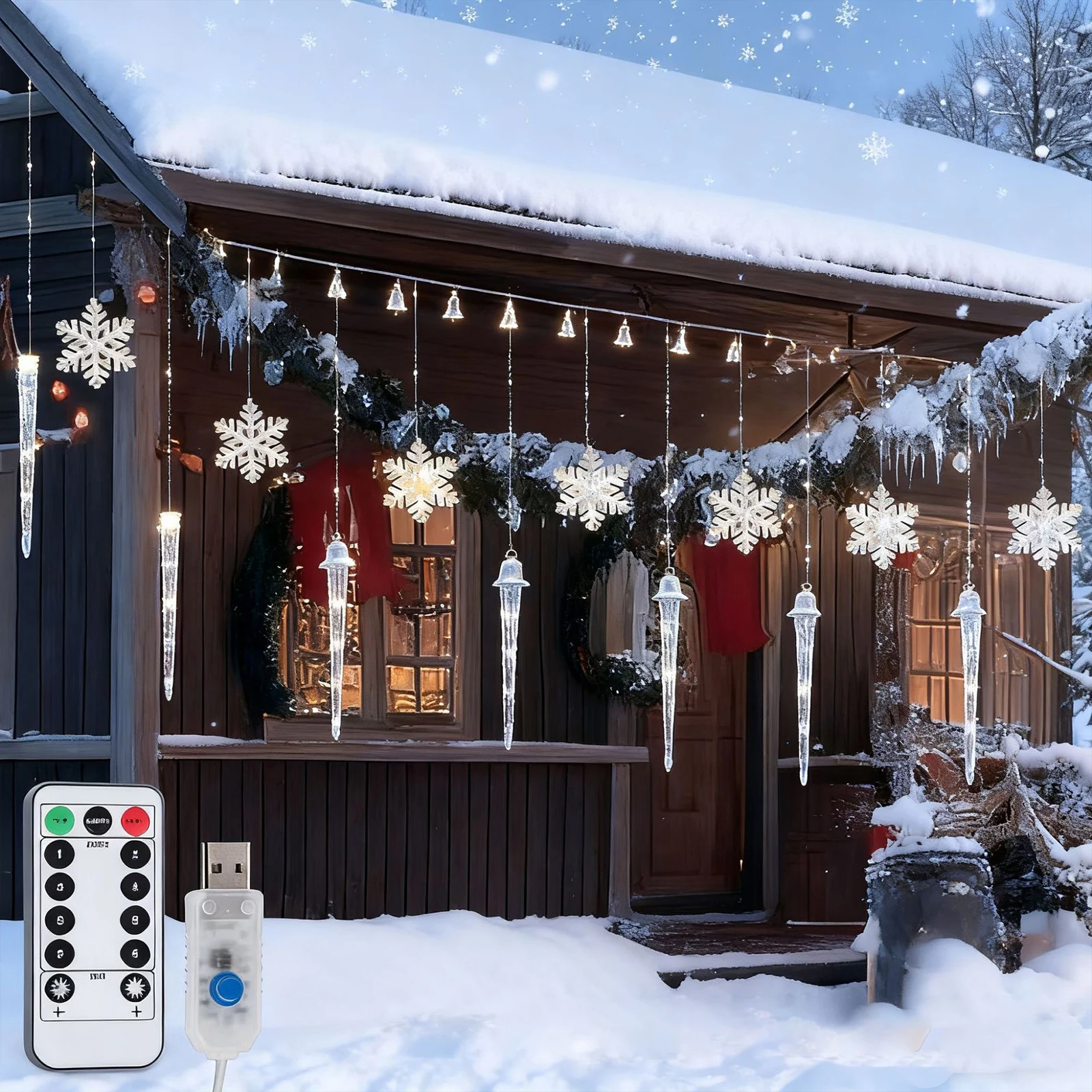 أضواء ستارة عيد الميلاد سلسلة أضواء مقاومة للماء مع 8 أوضاع أضواء خرافية لديكور عيد الميلاد الداخلي والخارجي #2