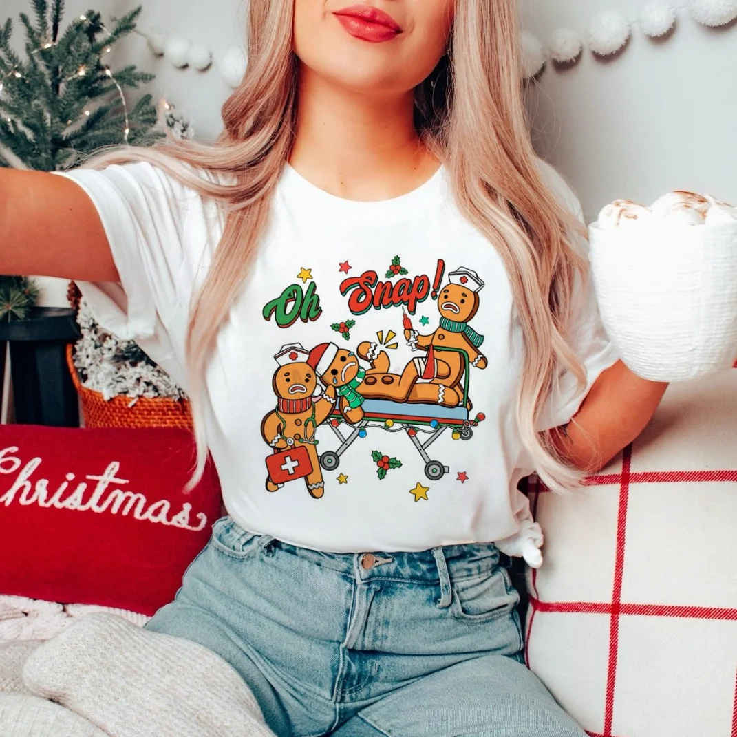 Lustige oh Snap Lebkuchen Knochen gedruckt T-Shirt 90er Jahre Stil lässig Kurzarm T-Shirt Muster modische süße Frauen T-Shirt