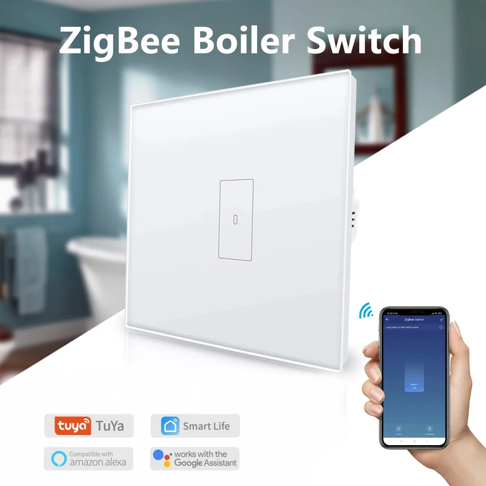 

Tuya Smart Life ZigBee 3.0 EU White Boiler Water Heater Switch App Remote Control Timer Schedule Works with Google Home Alexa