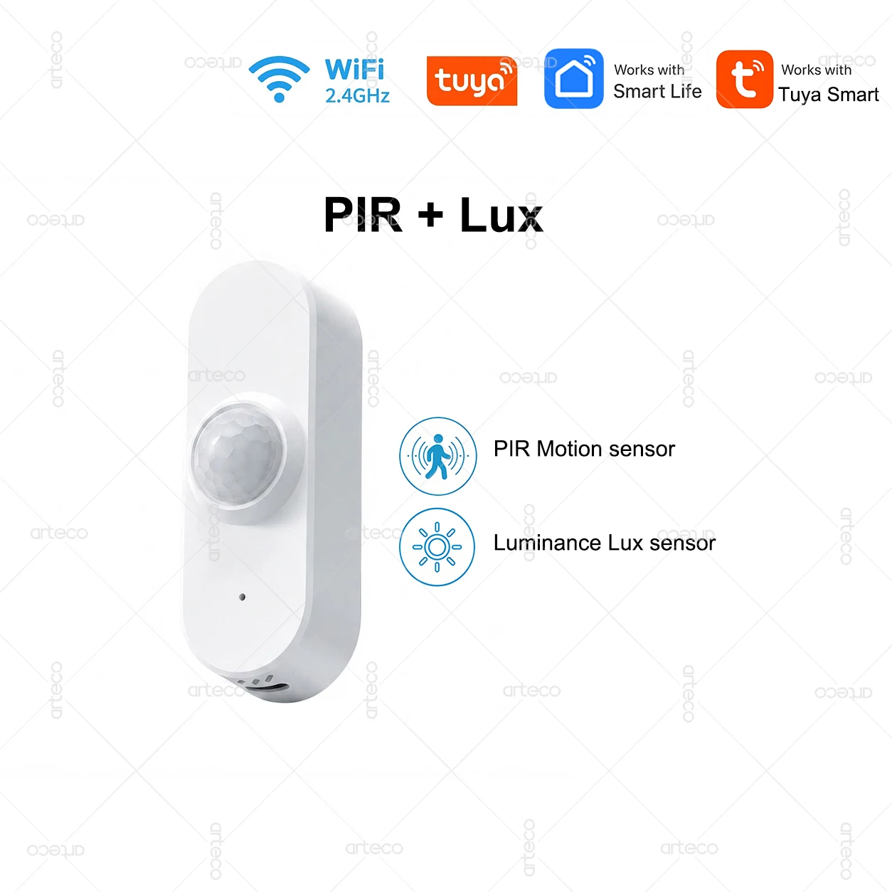 Tuya WiFi PIR Bewegungssensor Smart Life App Fernüberwachung Temperatur Luftfeuchtigkeit Infrarot-Körperdetektor mit Helligkeitserkennung