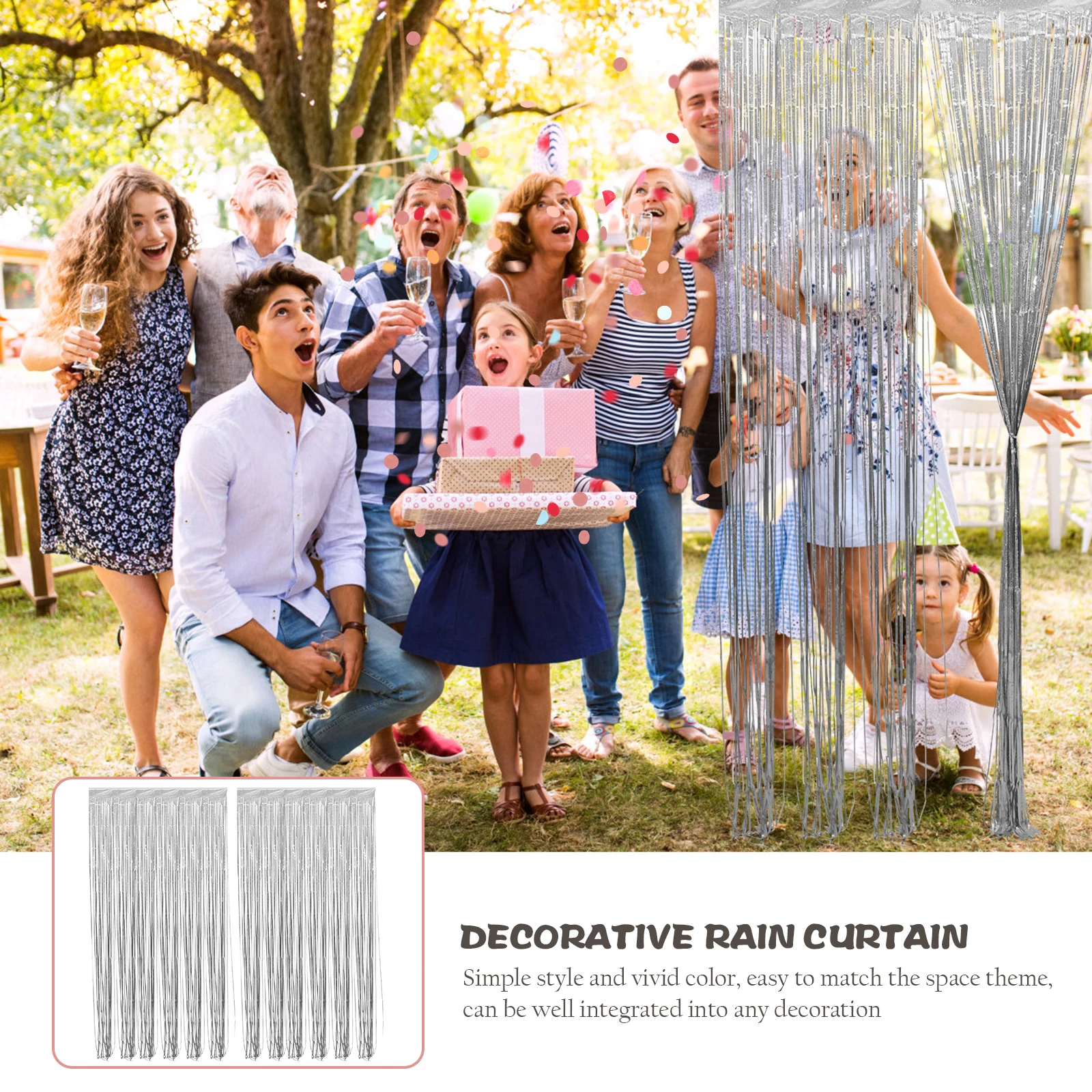 

2Pcs Tinsel Curtain Glitter Fringe Curtain Door Decoration Party Background Streamer Backdrop Silver Shiny Party Supplies