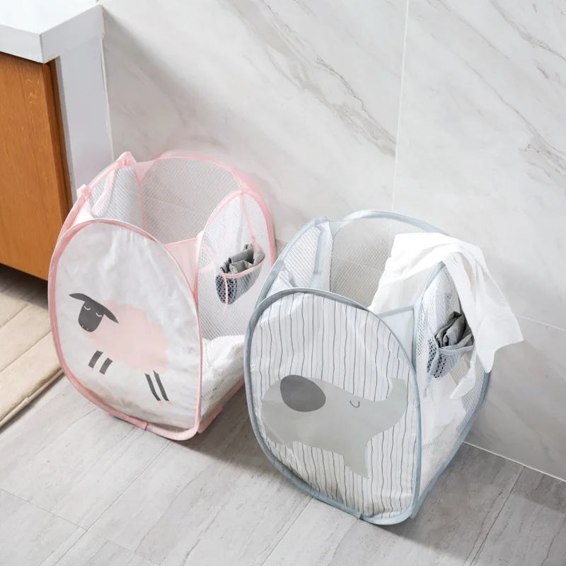 Household Laundry Basket Foldable Cartoon Fresh Animal Large Capacity Storage Basket Mesh Surface Breathable Storage Basket