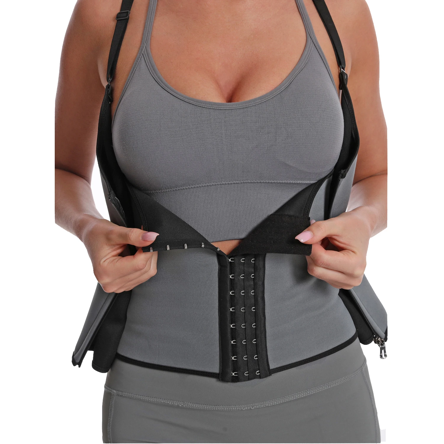 Gorset waist trainer obcisła kamizelka damska kontrola brzucha obcisła kamizelka pas kształtujący poporodowy sportowy kształtujący odzież Grey