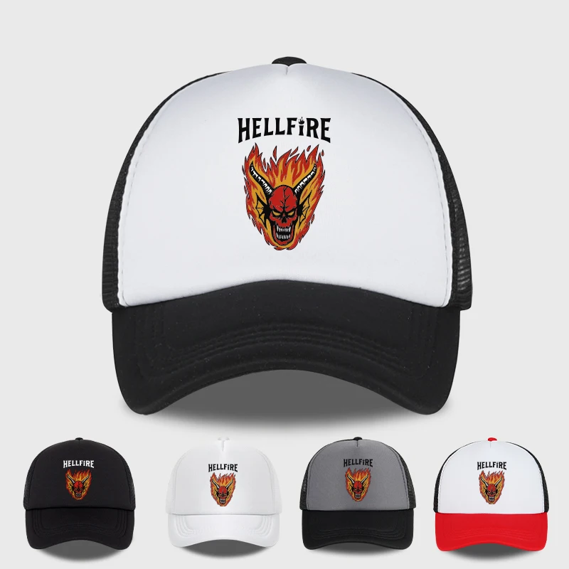 MLFO Hellfire Demon Flame Skull Print Trucker Cap Retro Streetwear Fashion Unisex Tägliches Pendeln & Outdoor-Wandern Fan-Geschenk