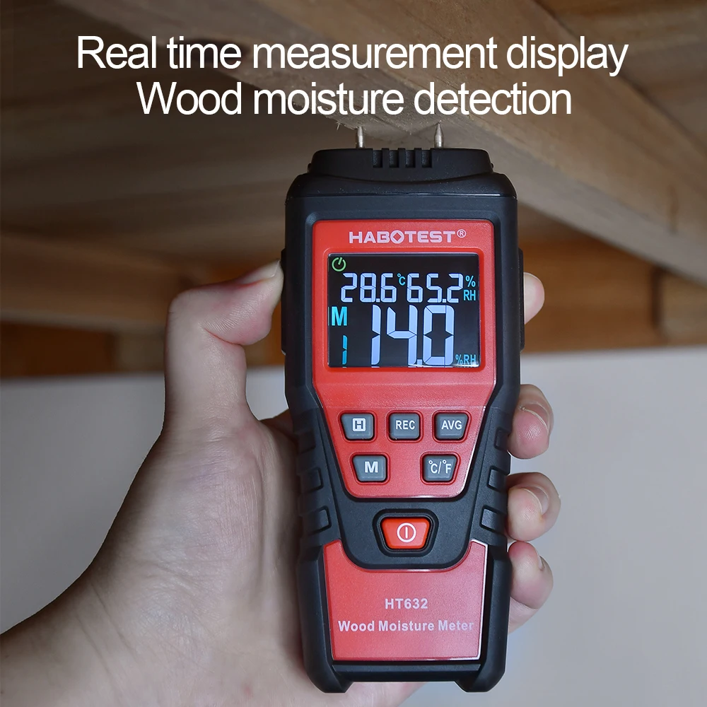 HABOTEST HT632 Digital Wood Moisture Meter Wall Water Tester Humidity Meter Two Pins Hygrometer Concrete Cement Brick Detector