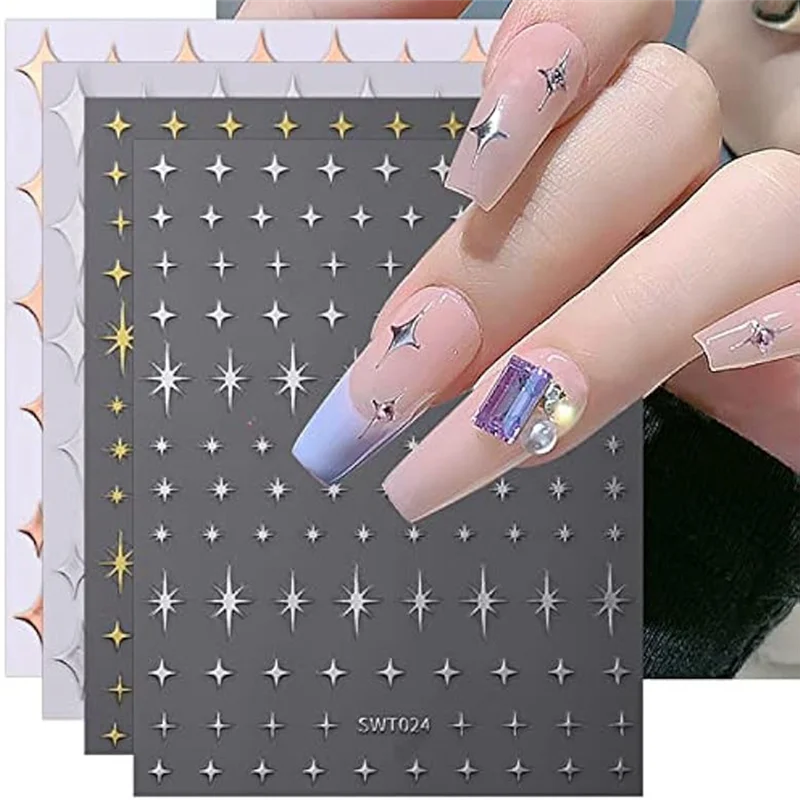 9Pcs Colorful Stars Nail Art Stickers Decals Self-Adhesive Silver Nail Supplies Nail Art Design Decoration Accessories