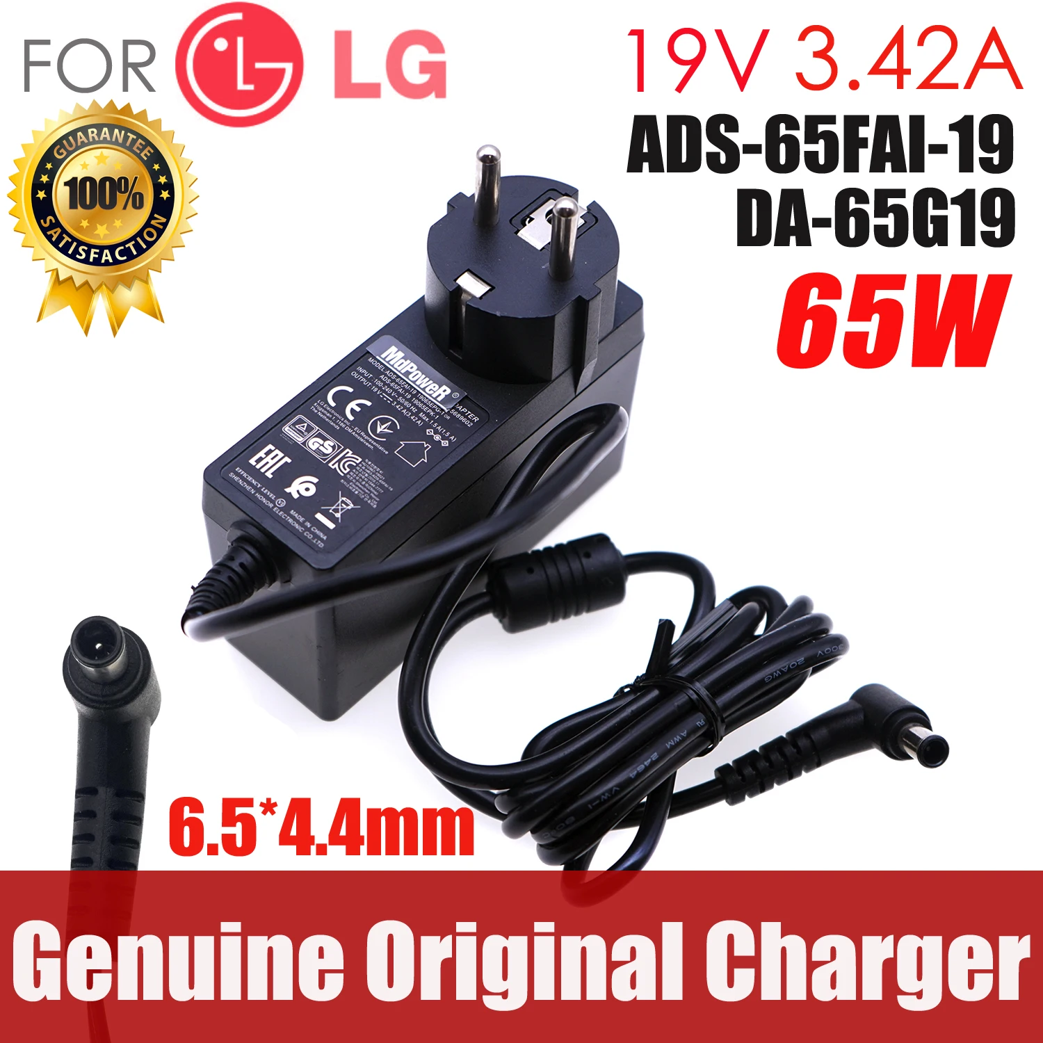 

Original 65W 19V 3.42A ADS-65FAI-19 LCAP40 Adapter Charger DA-65G19 A-1650-6 LCAP39 For LG LCD Monitor Power Supply EU wall plug