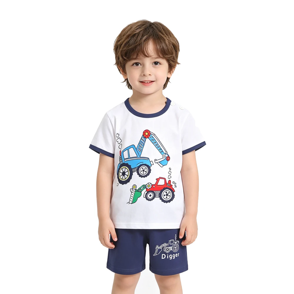2-piece Summer Children's Comfortable 100% Cotton Short sleeved Shorts Set For Boys And Girls Casual Home And Outdoor Set